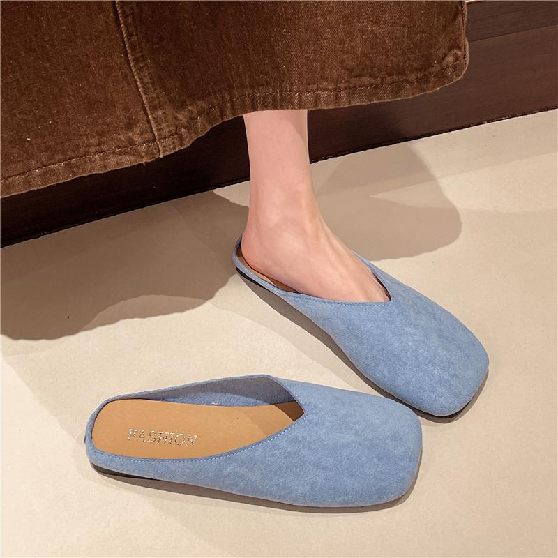 Fashion Baotou semi-topless women's 2025 Spring and autumn new versatile and simple one-foot comfortable Muller square toe flat shoes