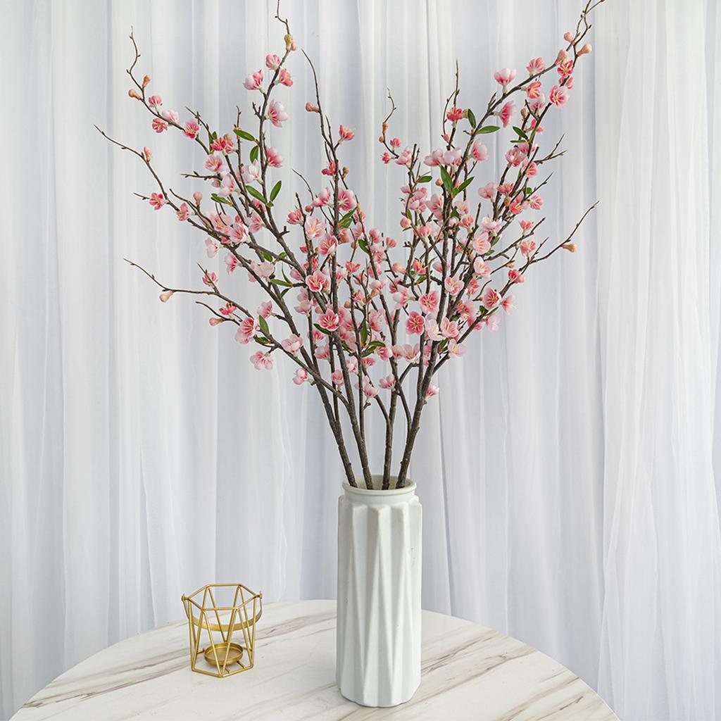 Artificial Cherry Blossom Branch with 5 Sub Branches 95cm Realistic Silk Flower Fake Peach Tree Branch for Wedding