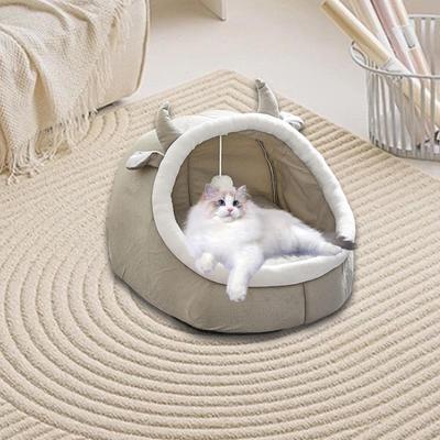 Cartoon Pet Bed Cat Caves Nest Semi Enclosed Comfortable Kennel with Playing Ball Animal House