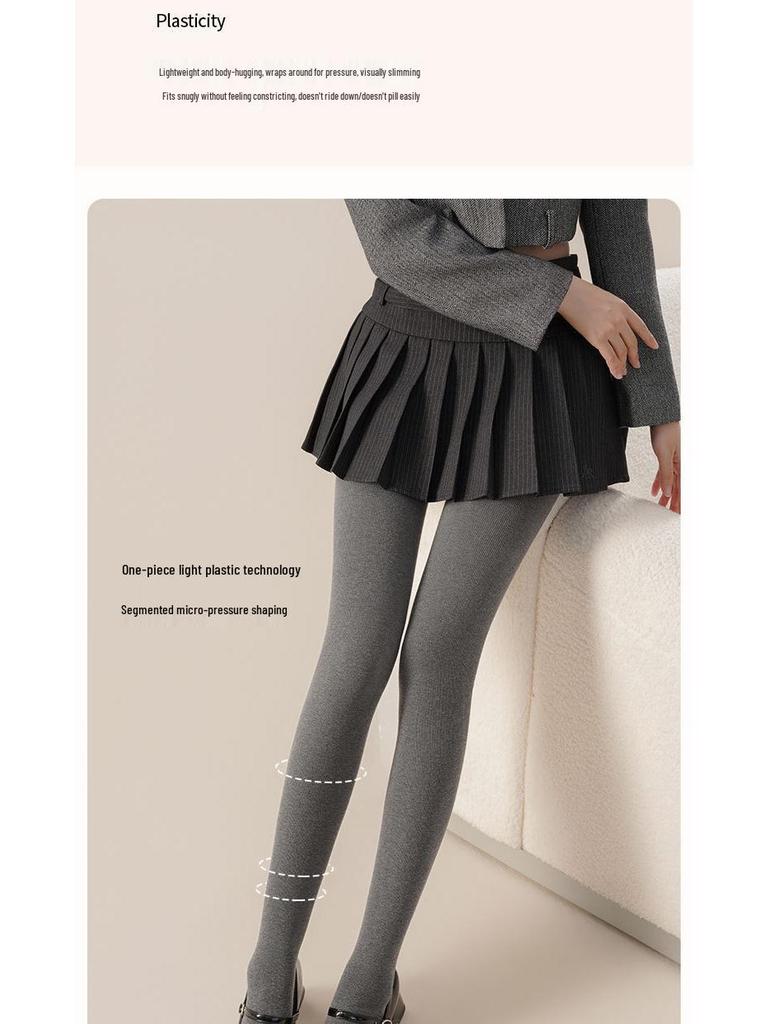 Ao Han Women's Grey Vertical Stripe Leggings for Autumn/Winter - Thick, Velvet-Lined, Hip-Lifting, Abdomen-Slimming Pantyhose