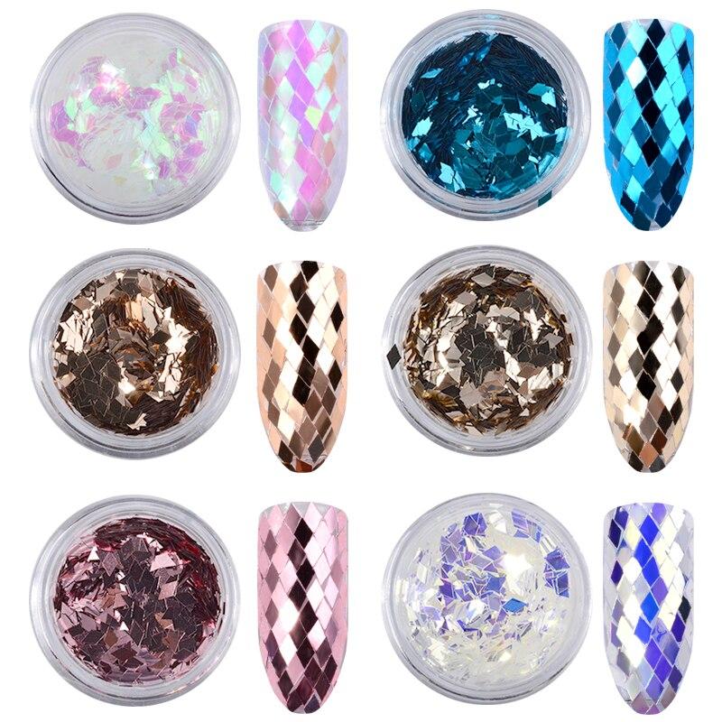 6 Pcs/set Laser Sparkling Diamond Nail Glitter Sequins Ultra-thin Rhombus Paillette Sticker Tips Dust Nail Art Decoration