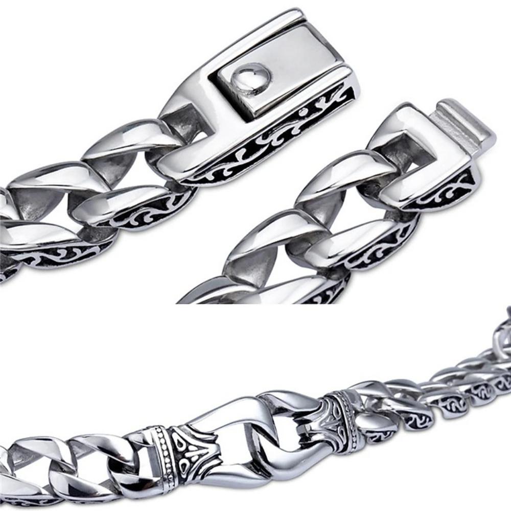 Punk Rock Stainless Steel Charm Bracelet for Men Viking Dragon Cuban Curb Chain Wrist Jewelry