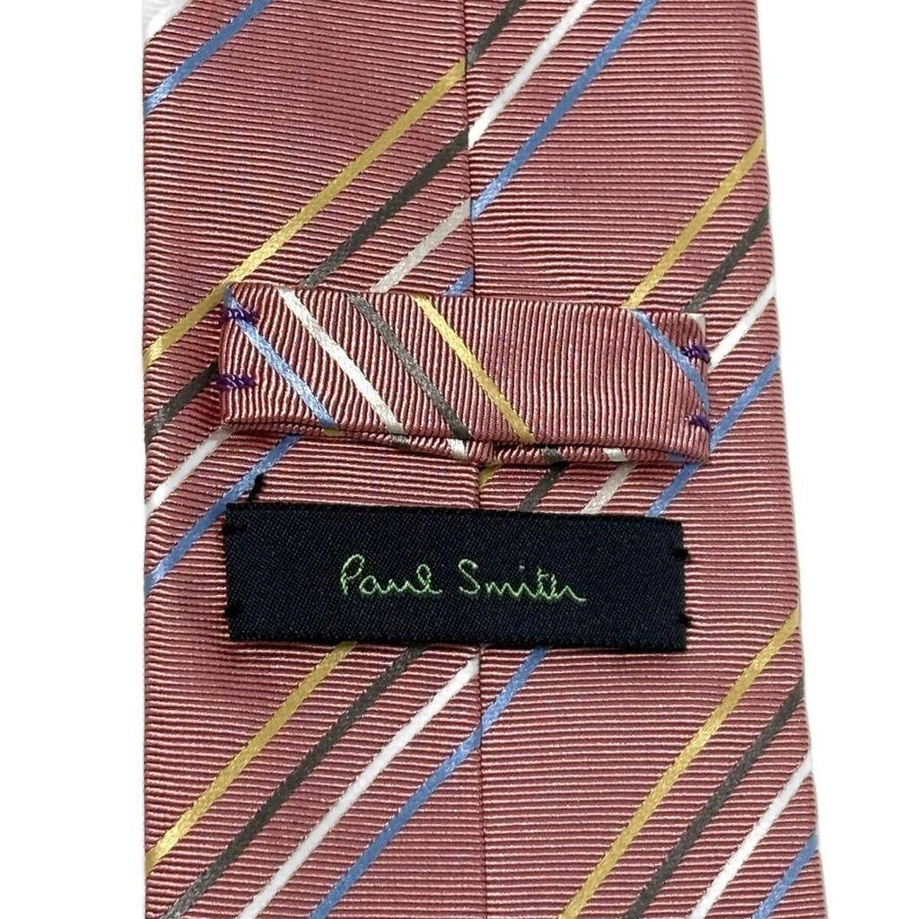 Used Good Condition Paul Smith Tie Glossy Striped Silk Made in Japan Pink