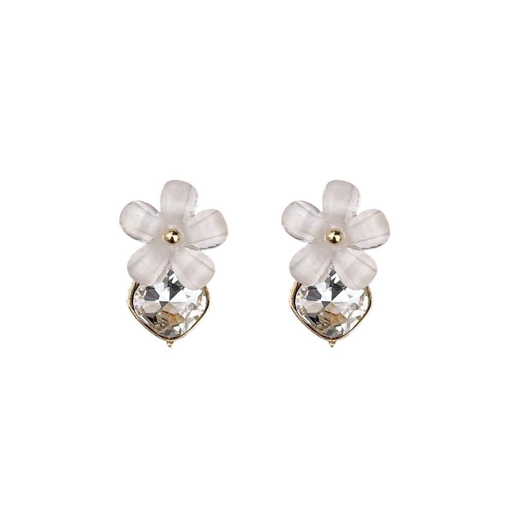 Sweet premium acetic acid flower earrings light luxury premium diamond stud earrings simple and versatile summer commuter earrings women