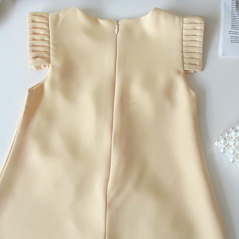 2026 Korean-Style 3D Petal Pleated Sleeveless Satin Dress for Girls