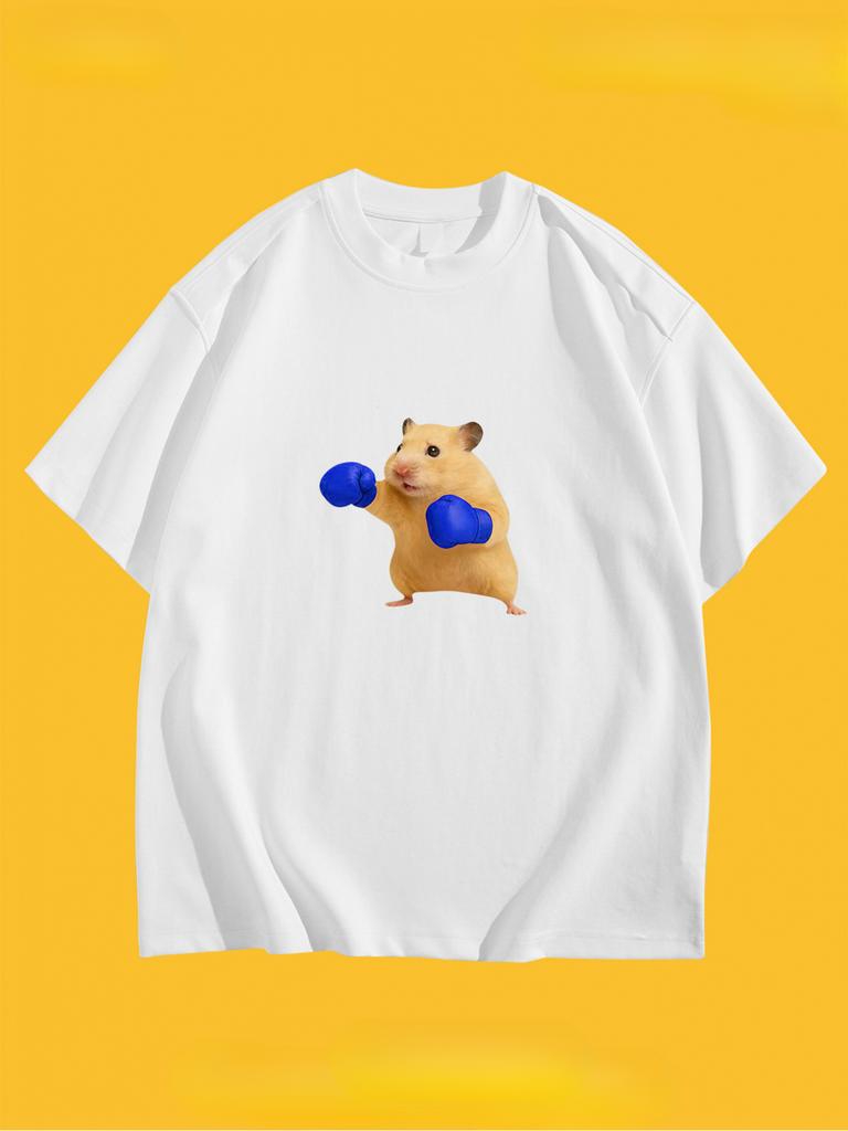 Cartoon Fun Creative Pattern Crew Neck T-shirt for Men and Women, Retro Breathable Crew Neck T-shirt with Short Sleeves