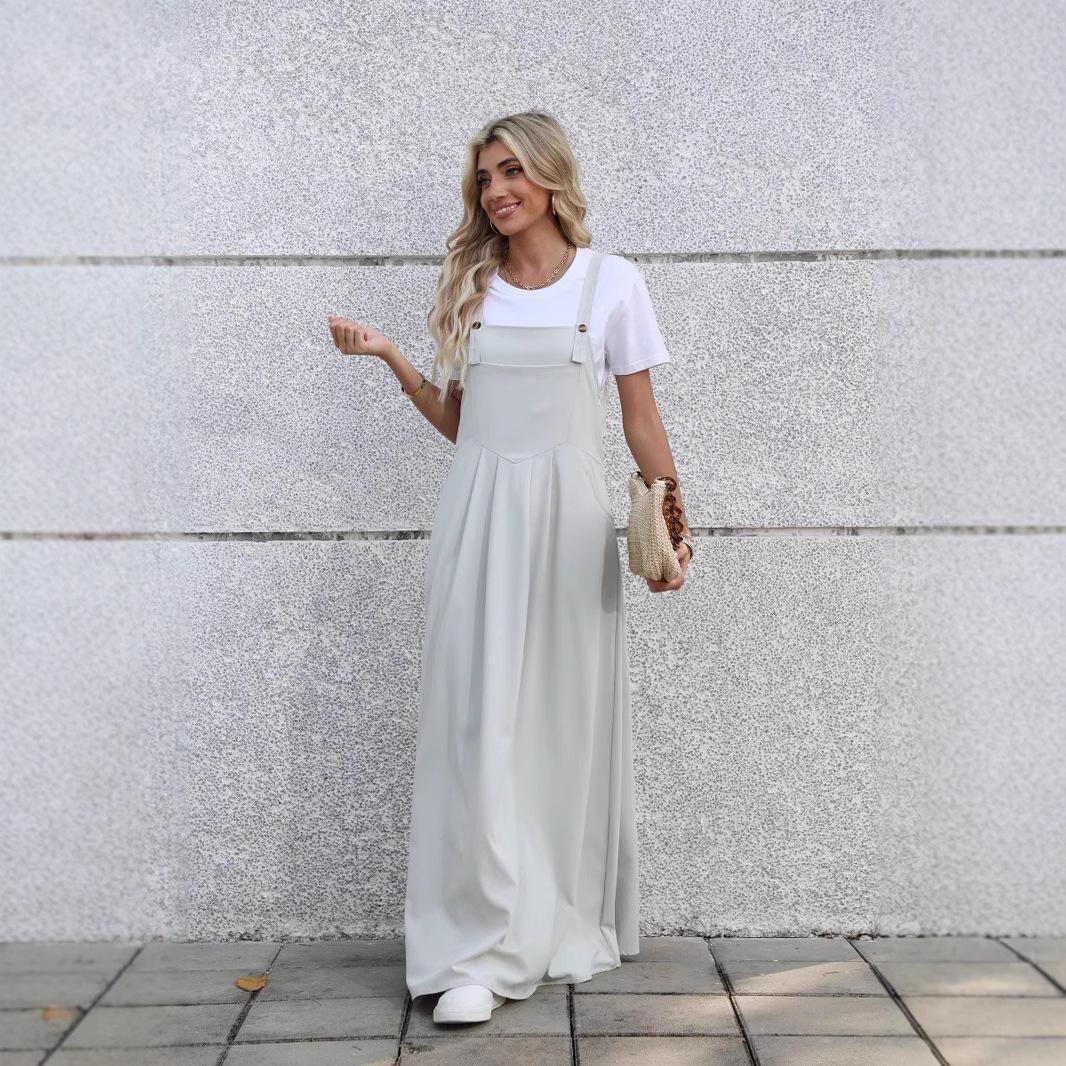 

Белый трансграничный комбинезон-сарафан: Длинное повседневное платье с плиссировкой от талии, приталенного силуэта Extra Extra Large