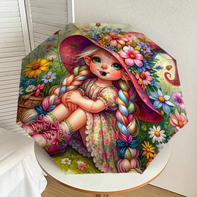 1pc Floral Fantasy Umbrella with Plastic Handle,Suitable for All Seasons Home Travel Outdoor UmbrellaDD423
