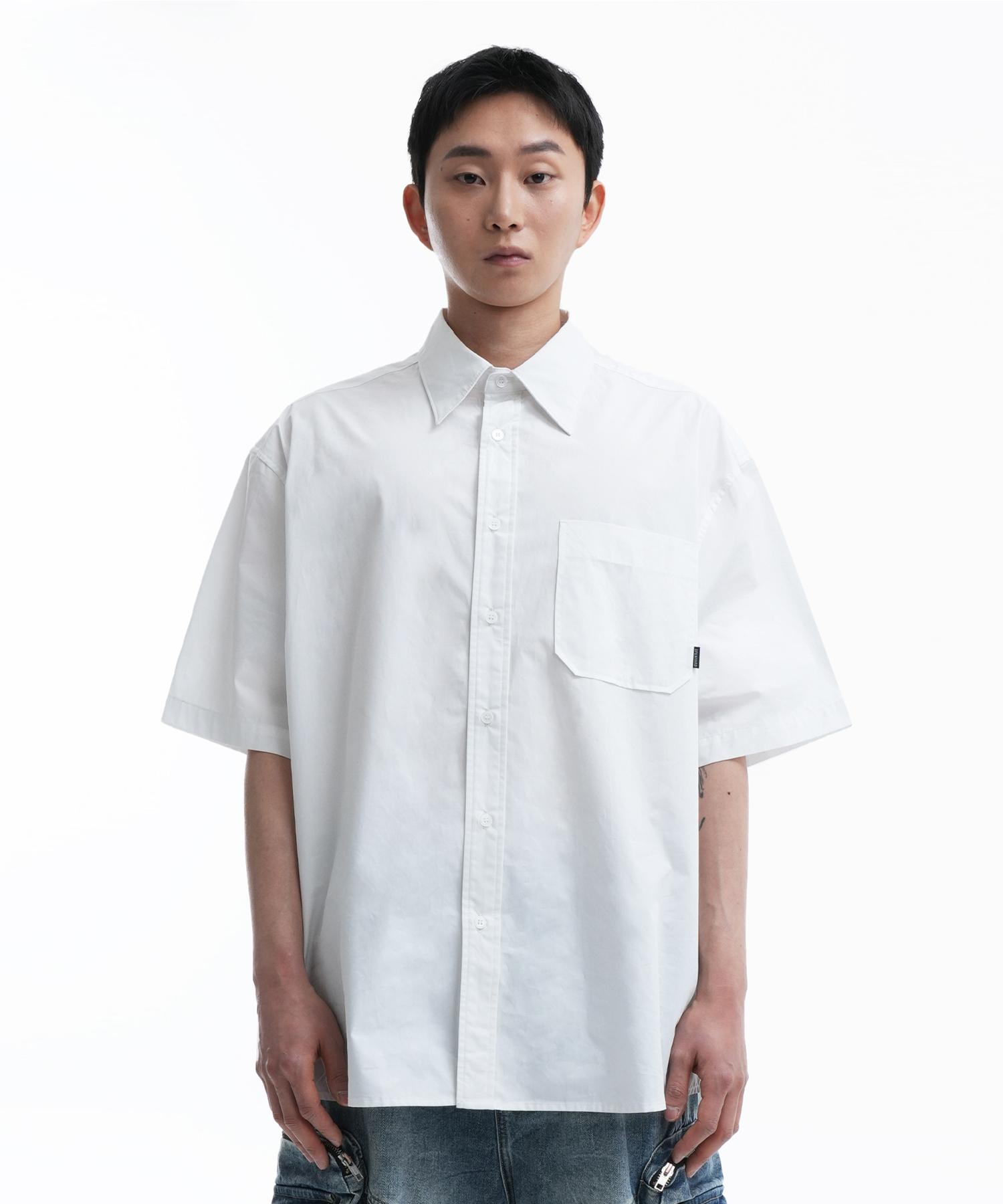 Oy Back Stitch Pocket Half Shirts-White 2 Size