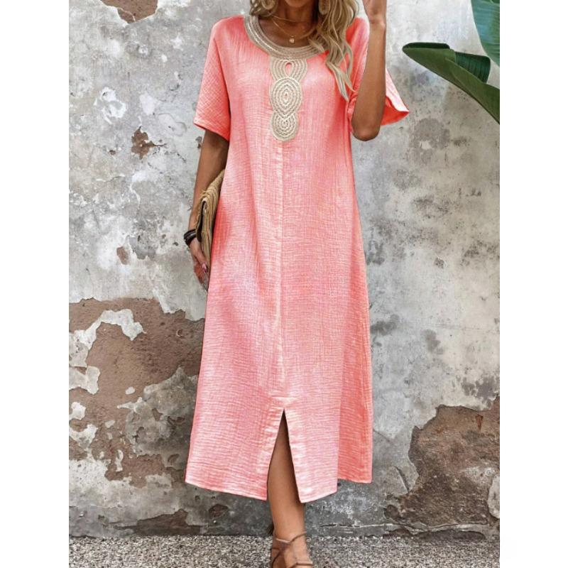 Neues Damen Sommer Rundhals Spitzen Kurzarm Lockeres Kleid