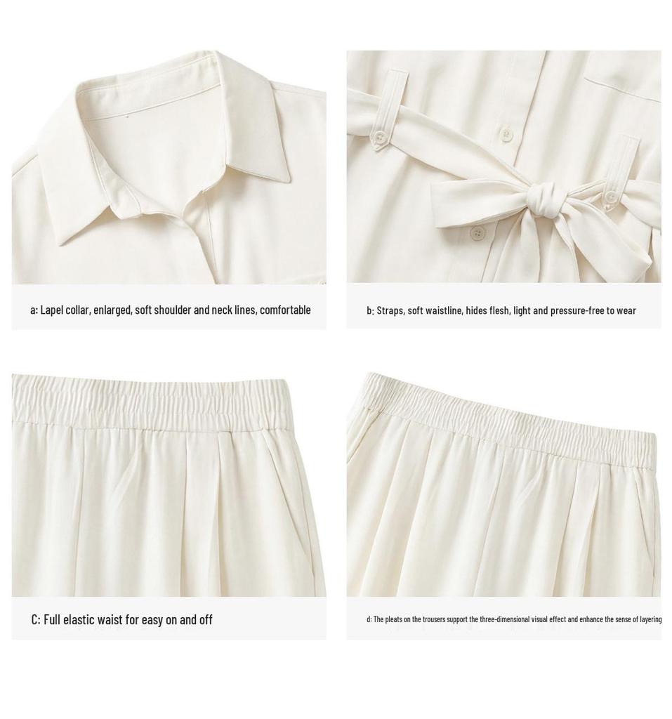 Plus Size Spring Slimming Two-Piece Set: Long Sleeve Lapel Top & High Waist Wide Leg Pants