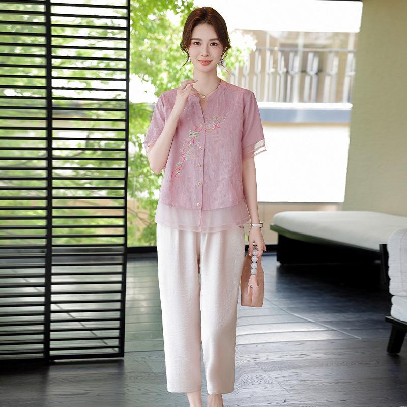 Stylish Embroidered Summer Top for Middle-Aged and Elderly Women