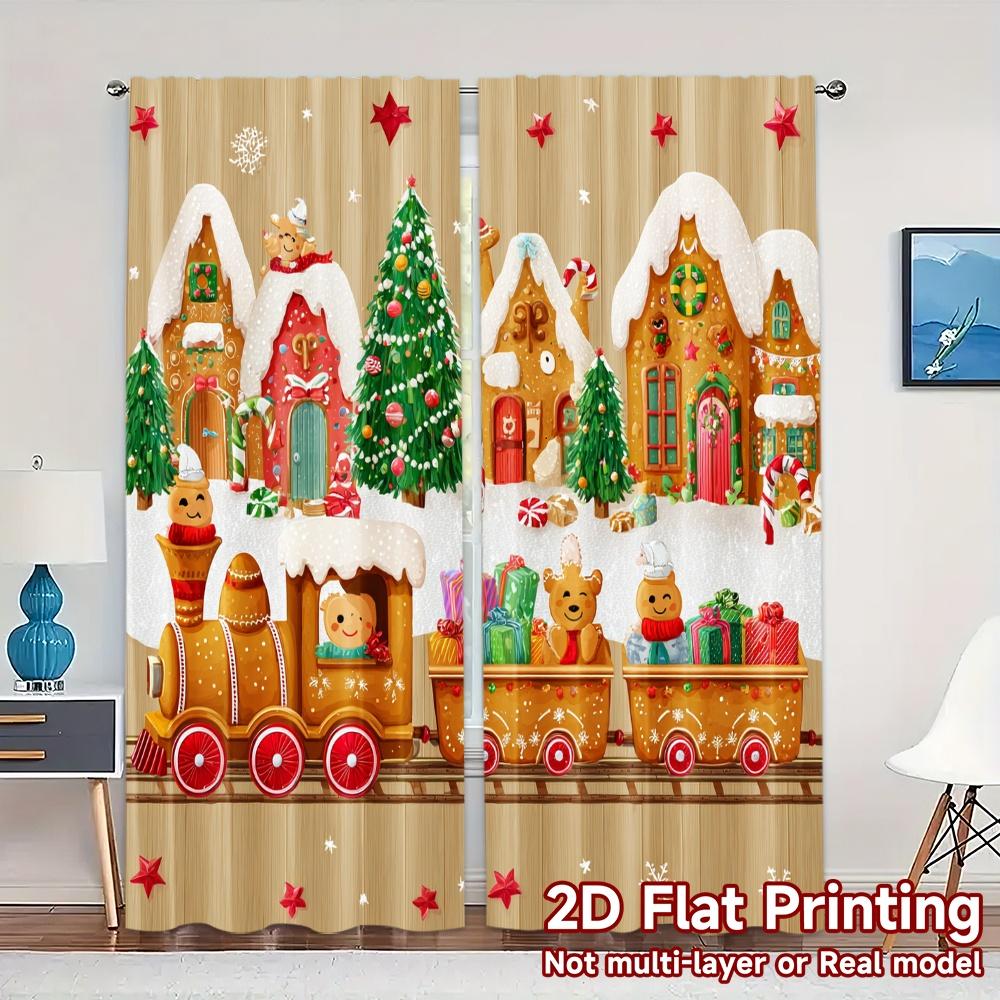 

2D Flat Printing JIT 2pcs Curtains (Without Rod) Gingerbread Express Popular Fashionable Curtains Fabric Curtains Decorations 100*130 Grommet Top 1pcs