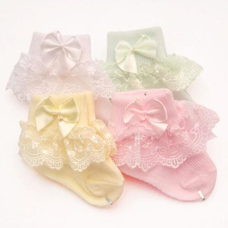 4Pair/lot New lace bow short socks newborn baby socks