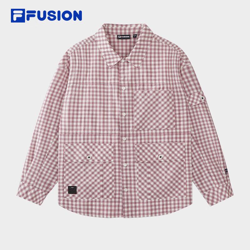 FILA FUSION Couple's Loose Fit Long-Sleeve Plaid Cotton Shirt