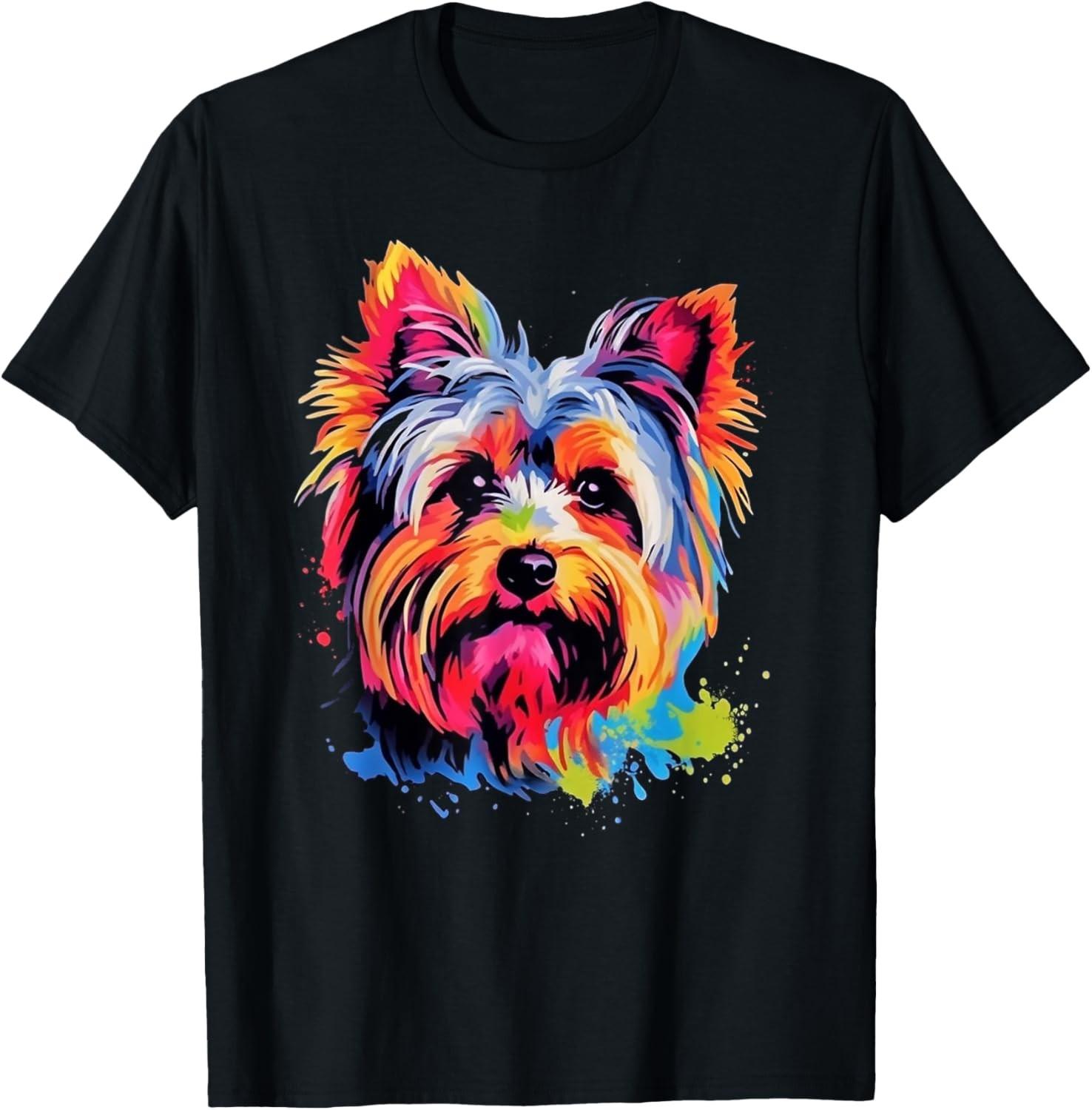 Colorful Pop Art Yorkshire Terrier Yorkie Lover Portrait T-Shirt S разноцветный
