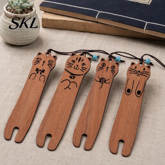Cat Shaped Bookmark Wooden Cartoon Bookmarks for Book Lovers, Natural Wood Marker, Cute Literary Kitten Art Craft Bookmark, Vintage Gift Women