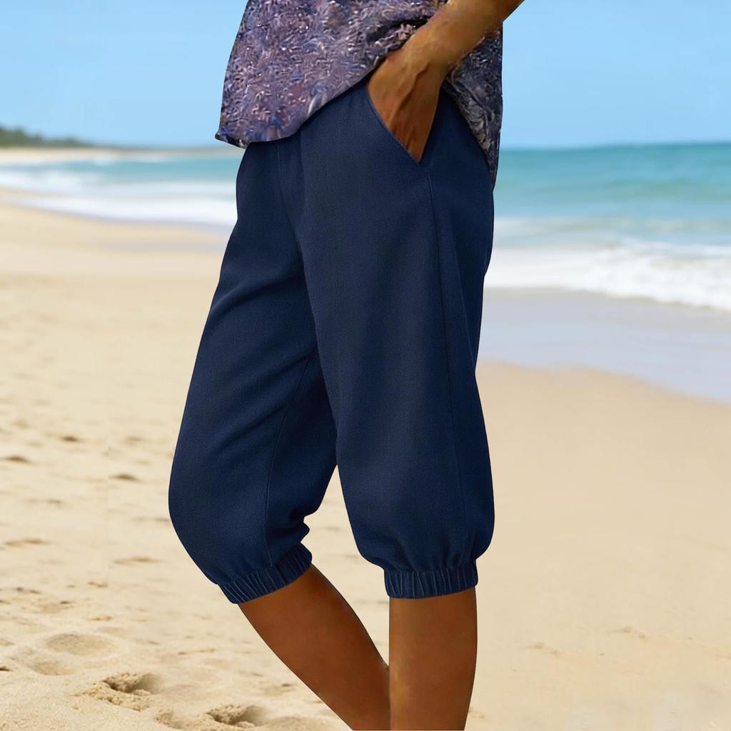 Women Elastic High Waist Pant Casual Fit Wide Leg Long Pants Trousers With Pockets