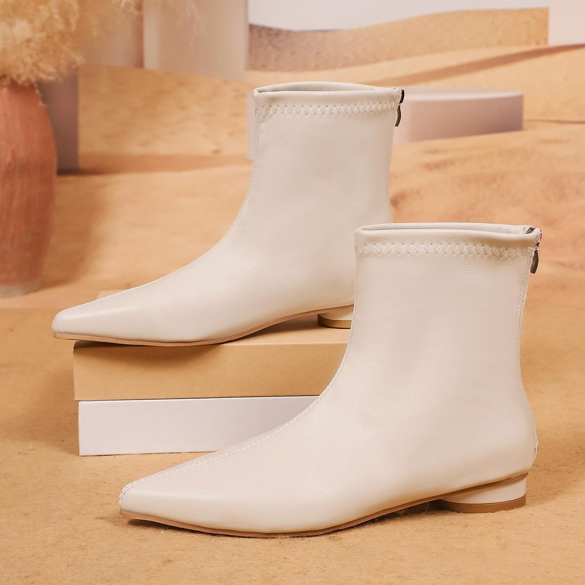 

2025 French minimalist elastic thin boots women pointed temperament thin foreign low heel flat boots children 43 бежевый