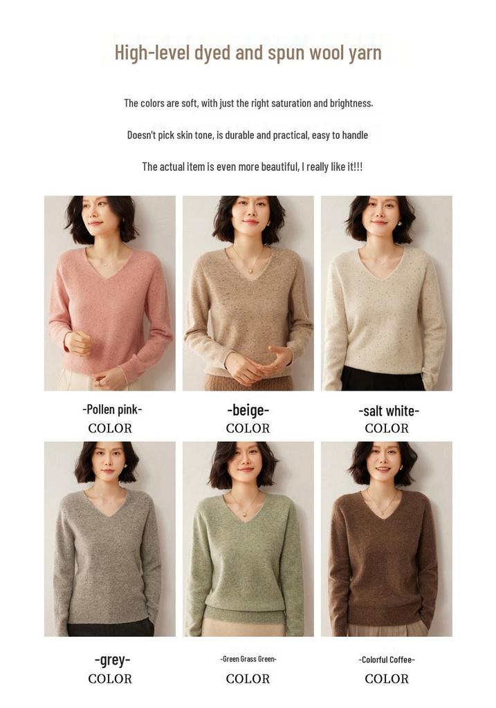 Women's V-Neck Dot Yarn Wool Sweater - Thick, Warm, Versatile Knitwear for Autumn and Winter