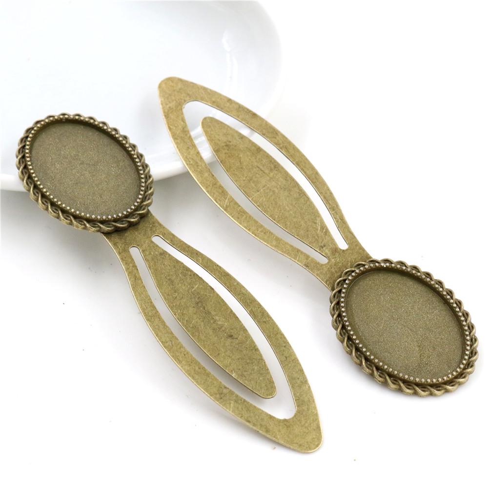 Neumodisches 2er-Set Lesezeichen (18 x 25 mm Innenmaß), antiksilberplattiert und bronzefarben, schlichtes Design, handgefertigt, Cabochon-Sockel, Kameenfassung