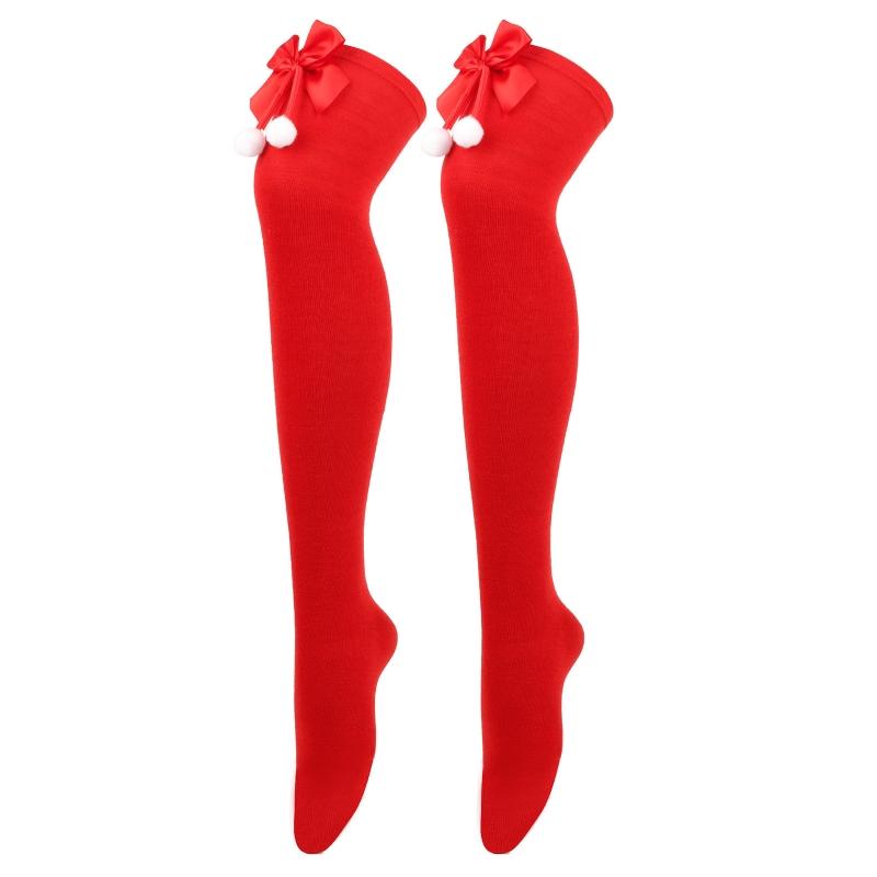 Striped Stockings For Women Over The Knee Long Socks Christmas Green Red Bowknot Long Socks Female Leg Stocking