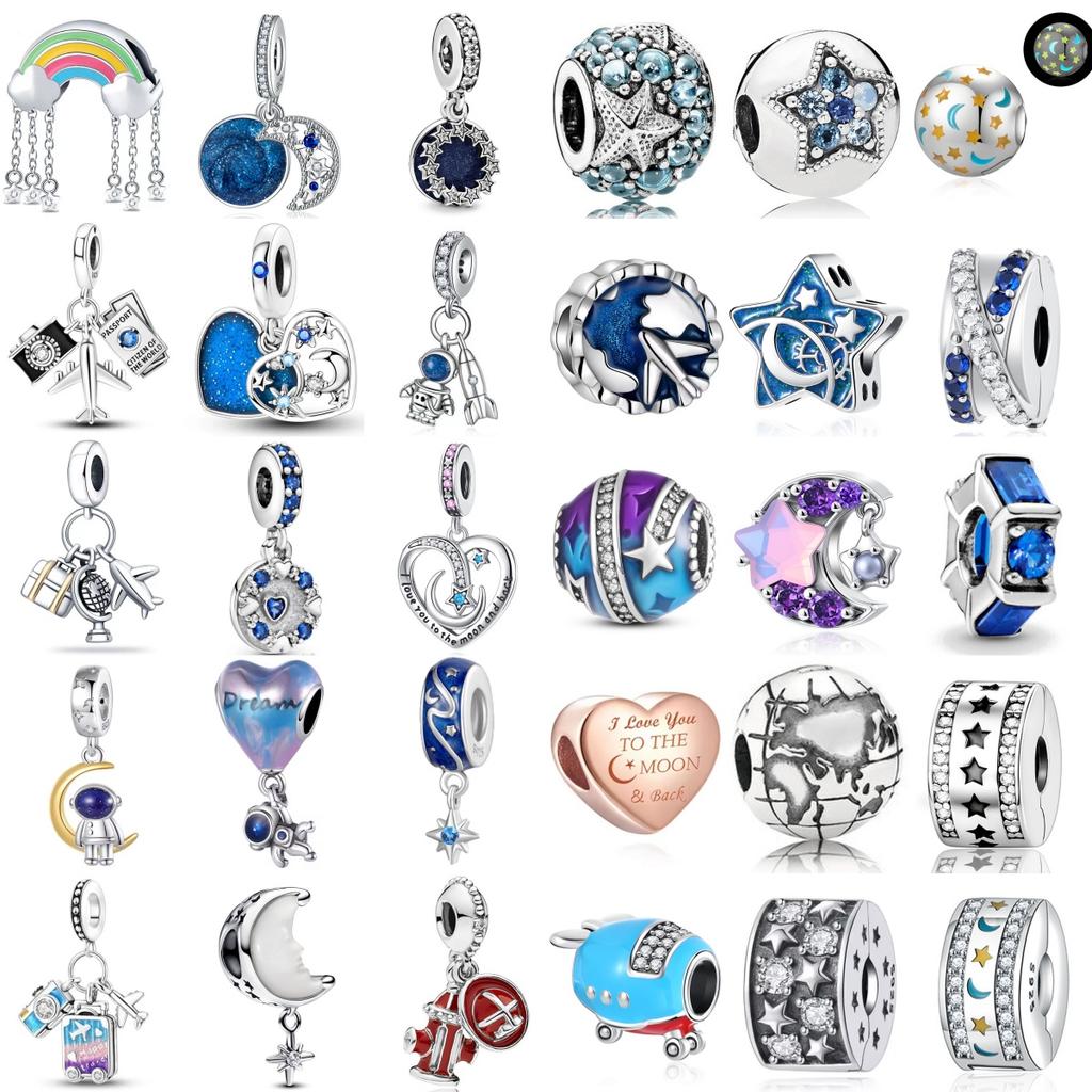 Deep Blue Starry Sky Travel Series Copper Astronaut Aircraft Luggage Pendant Bead Bracelet Diy High Jewelry Accessories