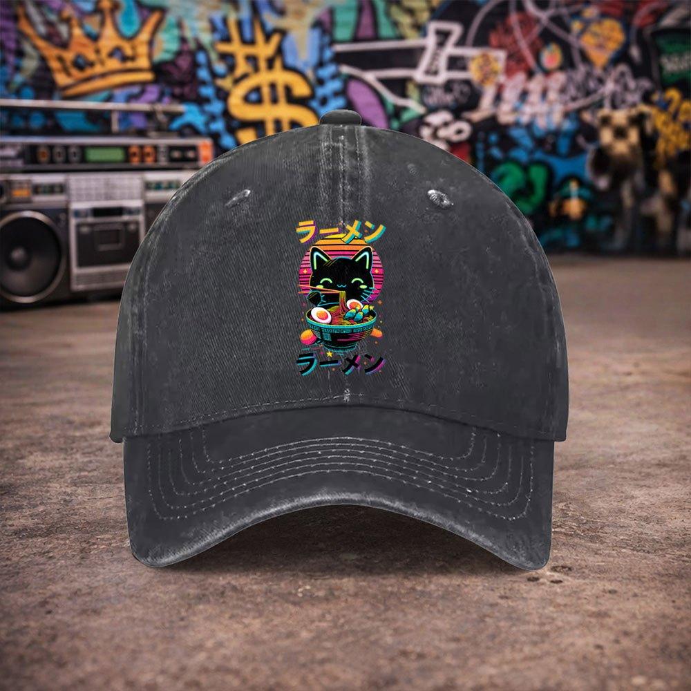 Pc Unisex RaUnisex Cat Print Vintage Washed Baseball Cap Unisexs Trendy Hat Versatile Duckbill Cap Fun Print A Unique Birthd