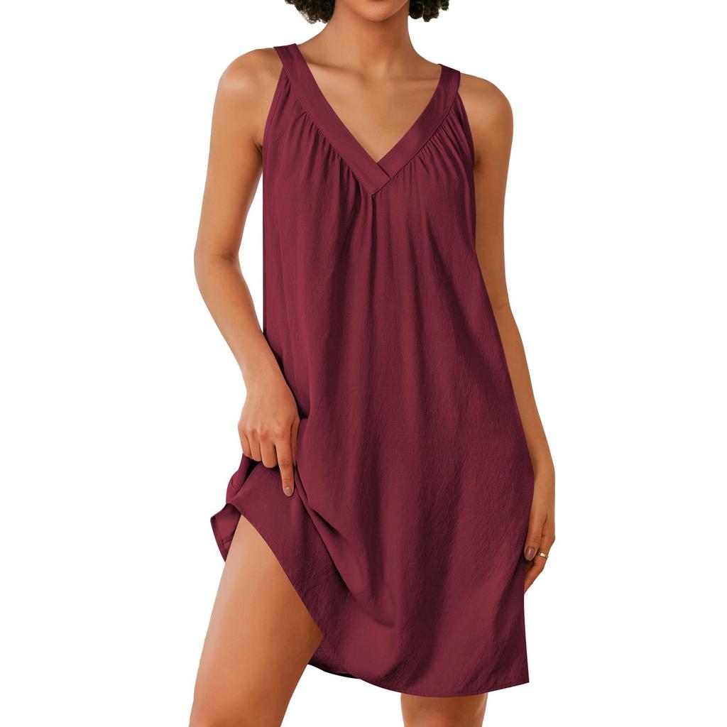 

Модні жіночі короткі вечірні однотонні сукні без рукавів з V-подібним вирізом S