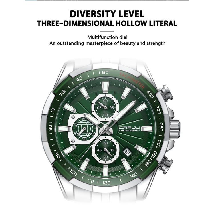 CRRJU New Watch 2305 Men's Watch Solid Stainless Steel with Six-pin Steel Strap Business Watch