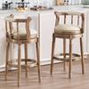 Cow Top Leather Wooden Bar Stools, 360 Degree Swivel Bar Chair with Backs, Bar Height Counter Height Barstools for Home Kitchen Dining Room