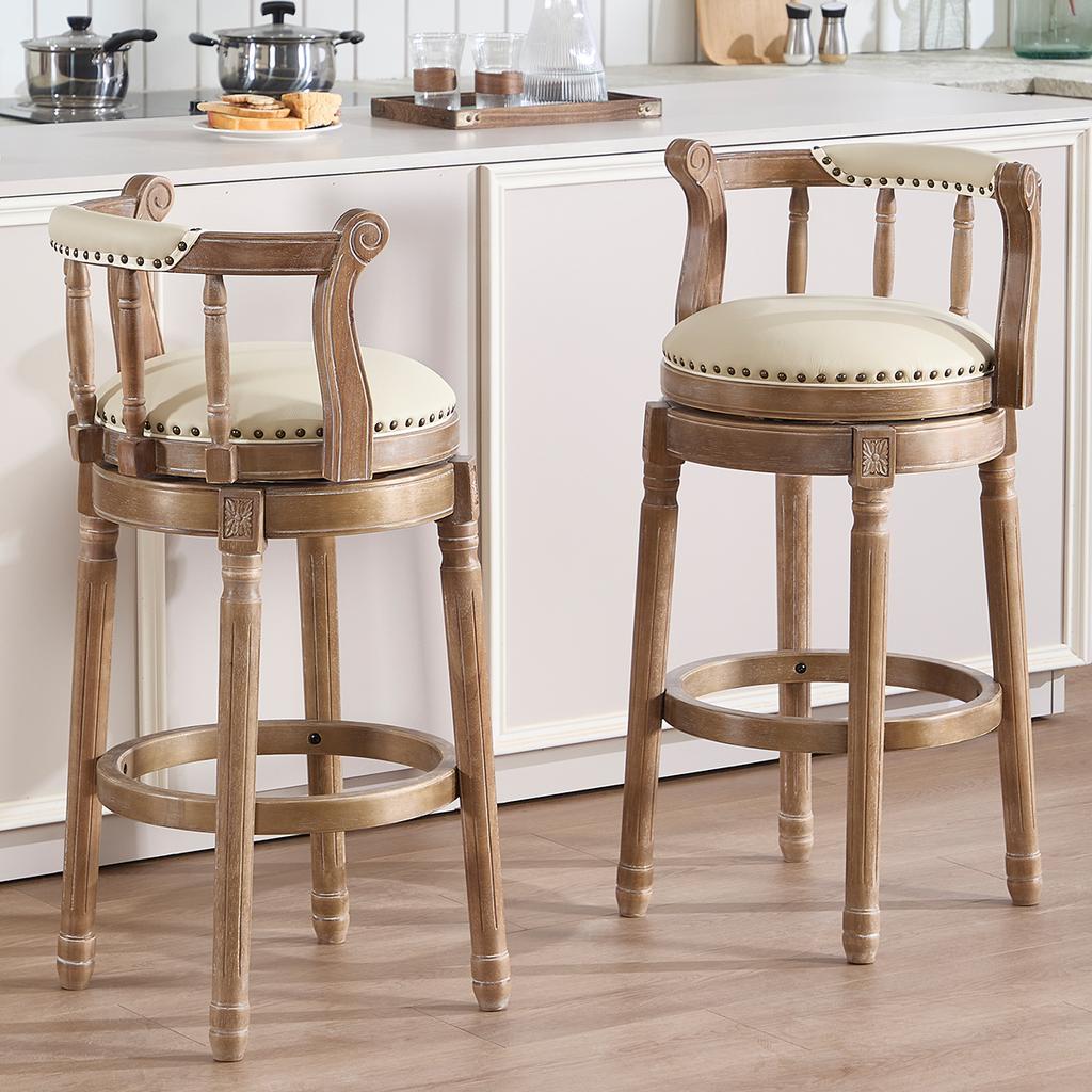 Cow Top Leather Wooden Bar Stools, 360 Degree Swivel Bar Chair with Backs, Bar Height Counter Height Barstools for Home Kitchen Dining Room