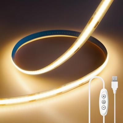 ShineBurky LED Strip COB High USB LED 3000K Warm CRI Dimming Light, Density, Lighting, 2m, White, 93, 10-Step