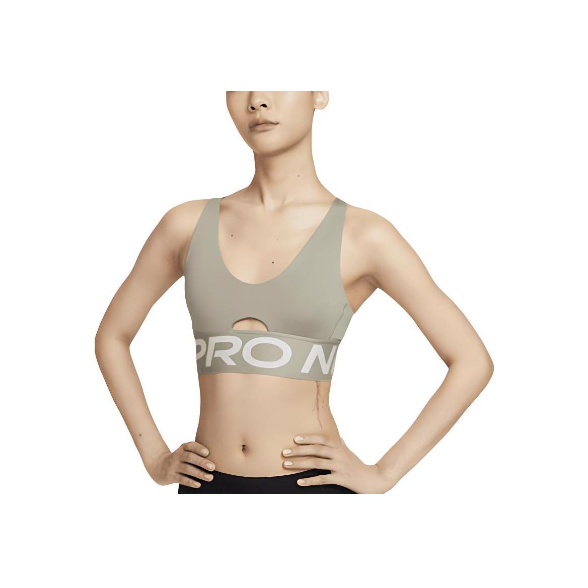 

Nike Pro Indie Plunge Спортивный бюстгальтер средней поддержки с принтом букв, удобное женское нижнее белье, светло-армейский-зеленый HF7325-320 M