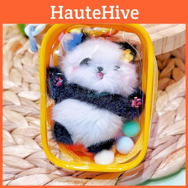 Ink Blue Jinnew Mini Panda Set Pendant Cute Plush Keychain And Transparent Bag