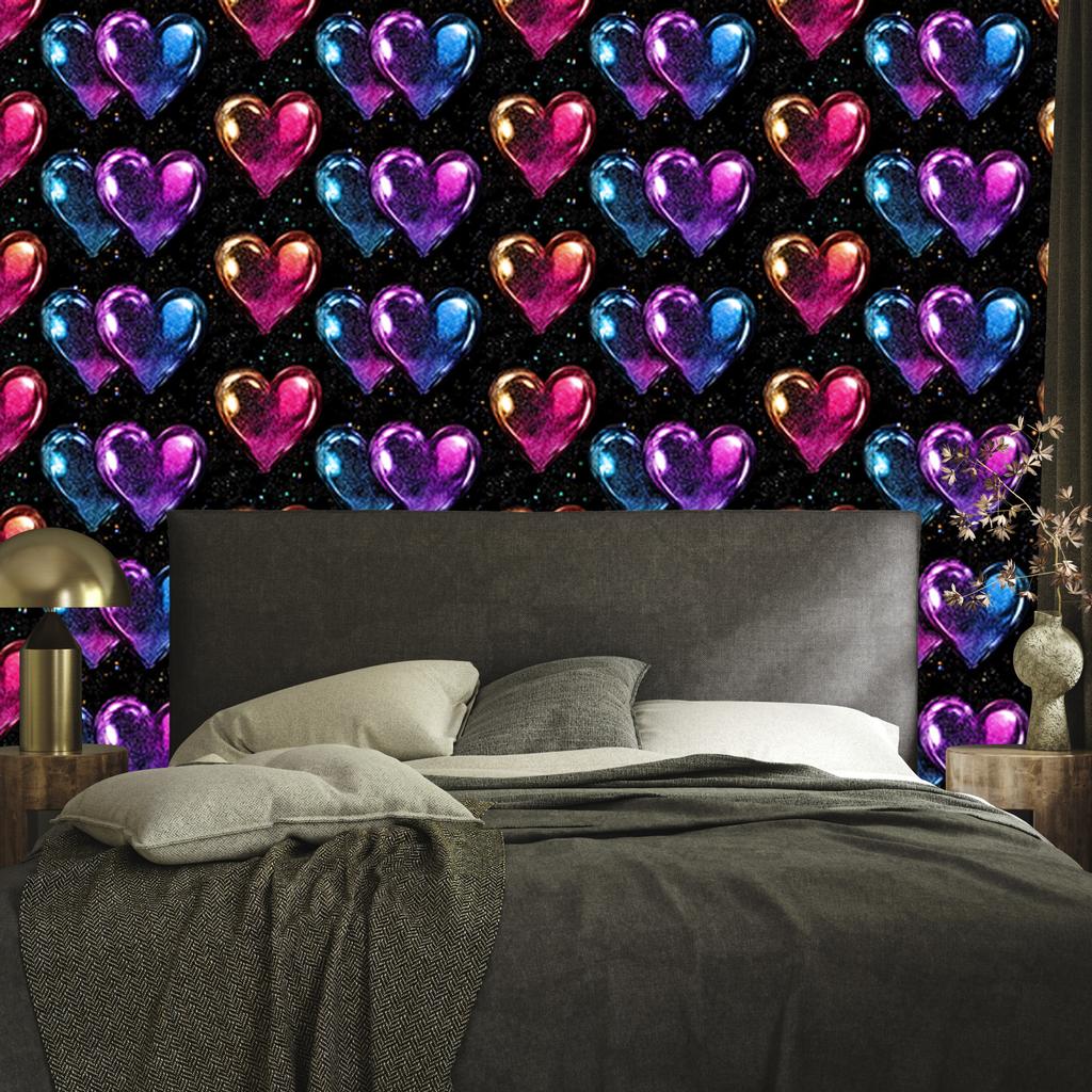 Neon Glitter Hearts Wallpaper Black and Purple 50x1000