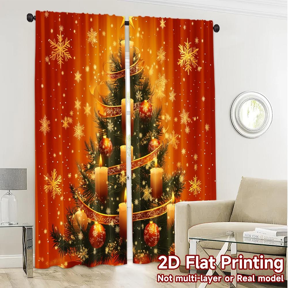 2pcs,Curtains Christmas Tree Candles Ornaments Minimalist Popular Curtains Fabric Curtains Decorations Outdoor Perfect for