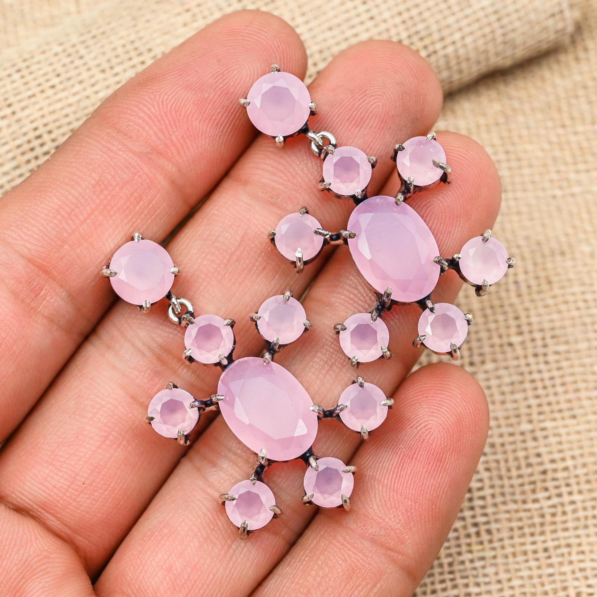 

Чудесные серьги из стерлингового серебра 925 пробы с драгоценным камнем розового халцедона ручной работы