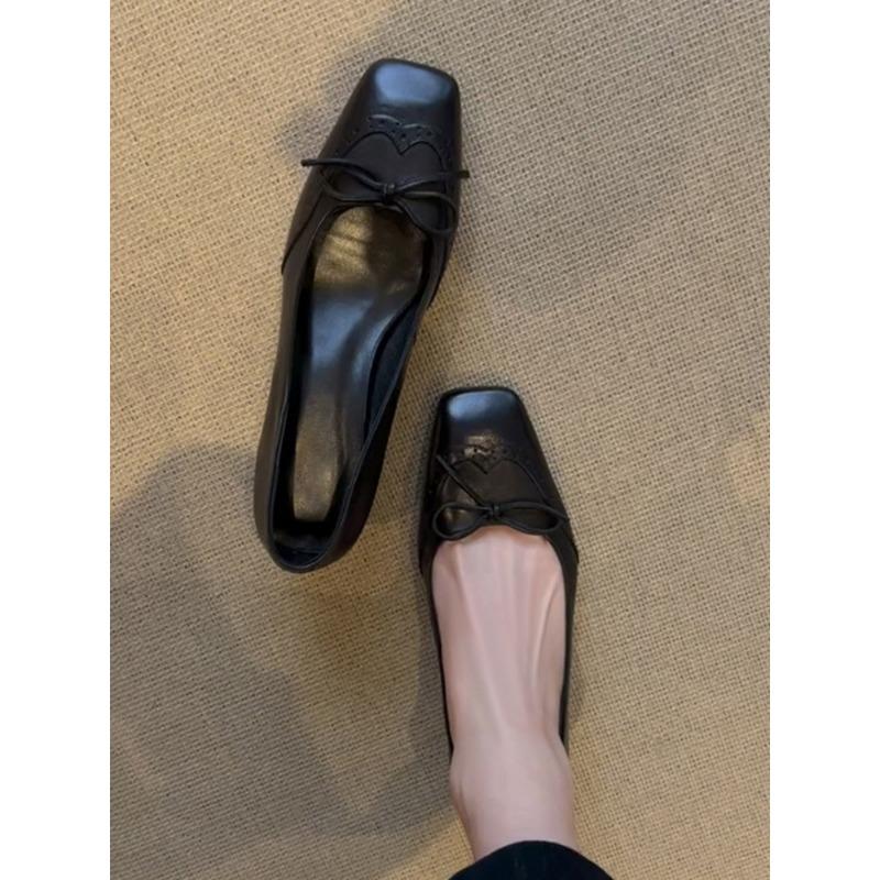 

Black temperament high heels women s senior not tired feet bow light mouth single shoes commuter shoes 35