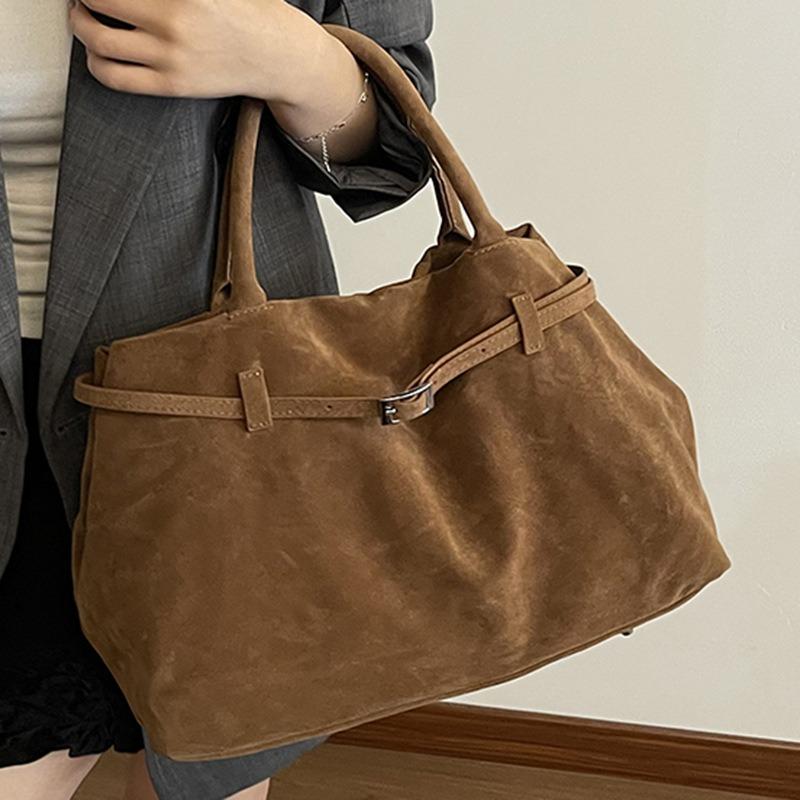 Vintage Matte Leather Belt Buckle Tote Bag Women's Autumn Fashion Large Capacity Commuter Shoulder Armpit Bag