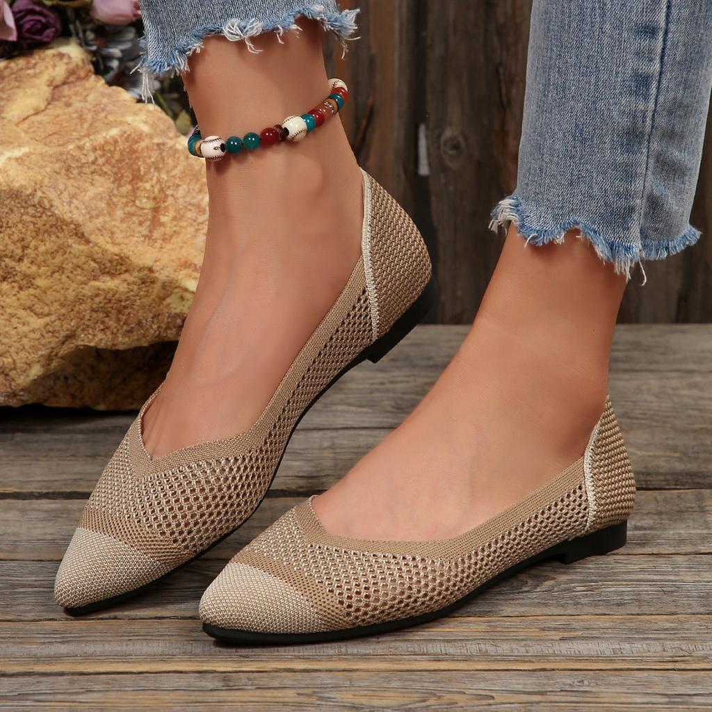 Princess shoes 2025 new single shoes women's color matching hollow knitted flats flying knitted soft sole large size women's shoes 43