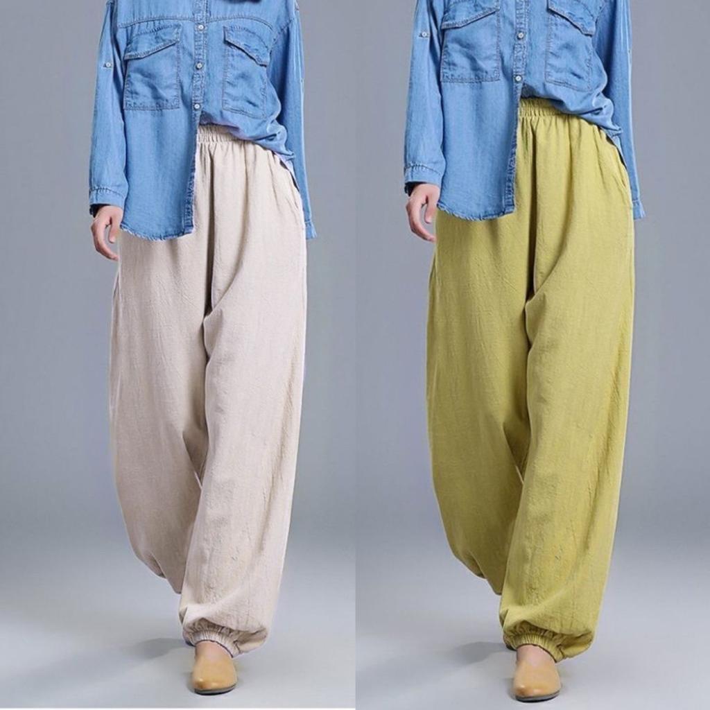 

Spring and Summer Women s Loose Casual Cotton Linen Women s Wide Leg Pants Nine Points Lantern Pants Comfortable Artistic Trousers XXXXXL білий