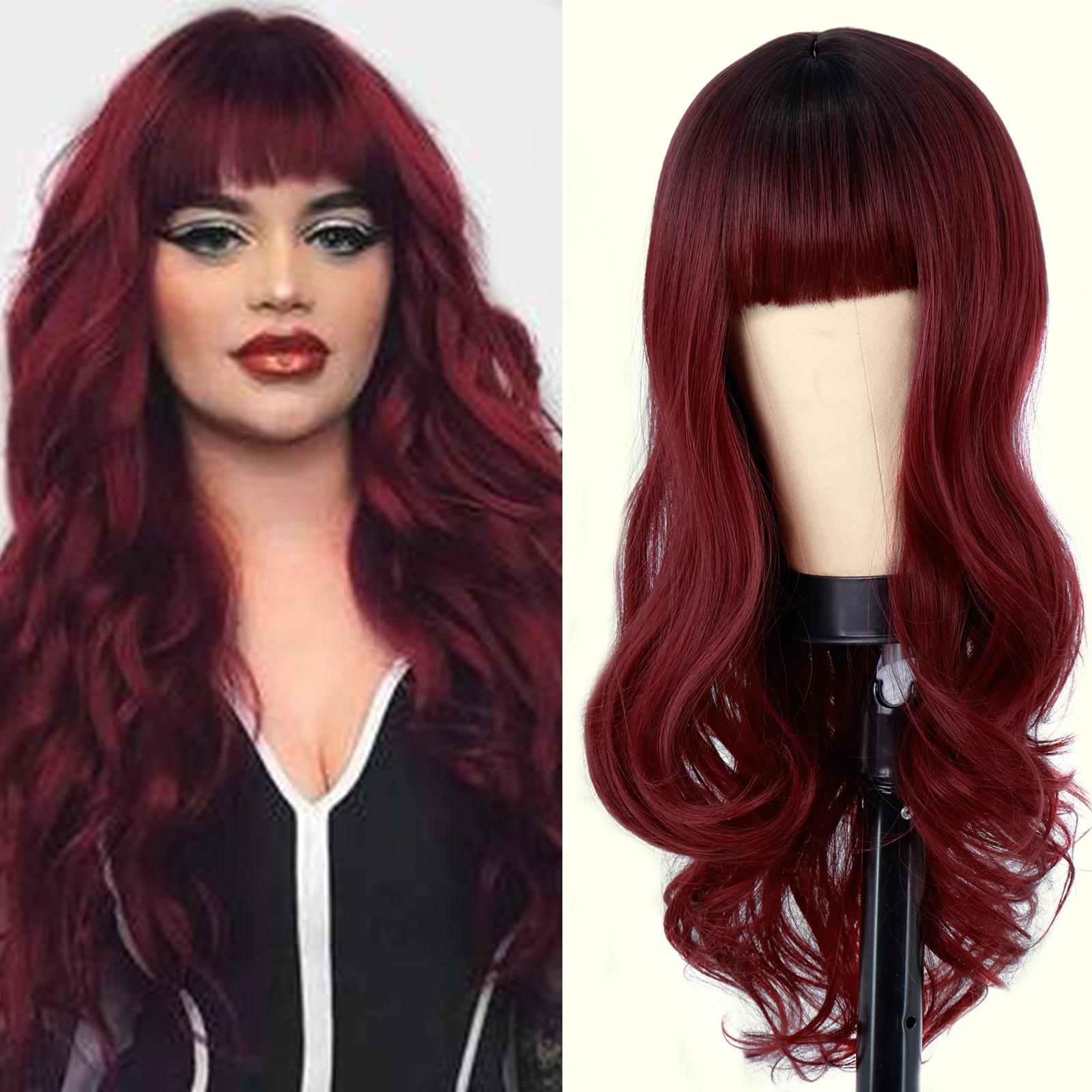 

LISI HAIR Довга коричнева перука з чубчиком, світло-коричневі хвилясті перуки для жінок, синтетична хвиляста довга коричнева перука для щоденного використання 66cm