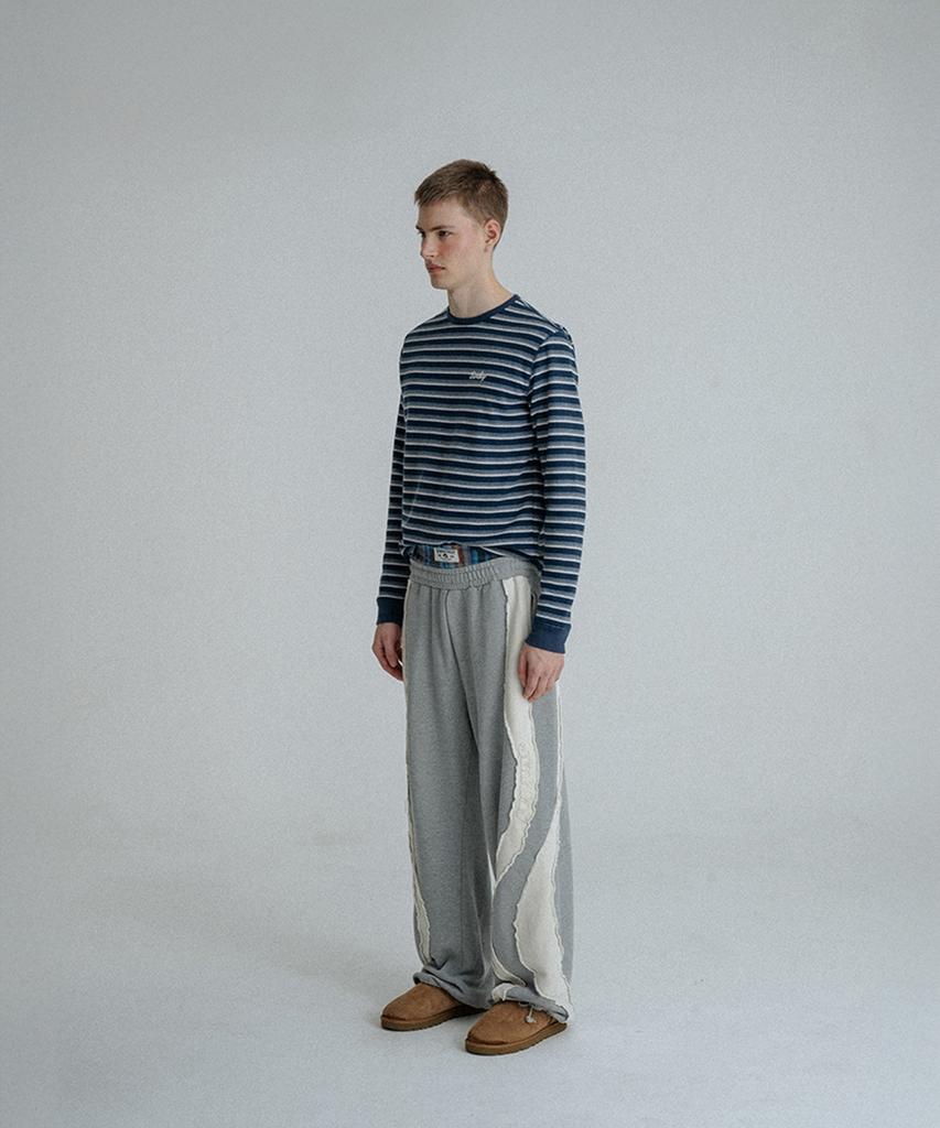SUNDAY FRUIT MARKET Stripe Waffle Ls Tee Navy