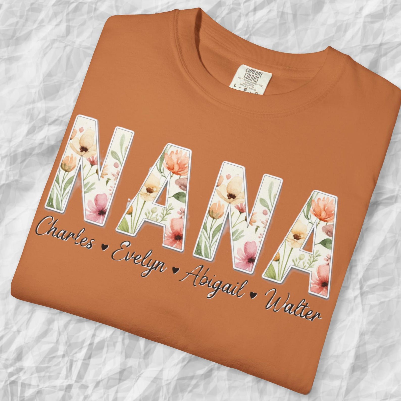 Comfort Colors Personalized Nana Shirt with Grandkids Names, Floral Nana Tee Shirt, Custom Grandma Shirt Gift, Mother s Day Nana T shirt 4XL