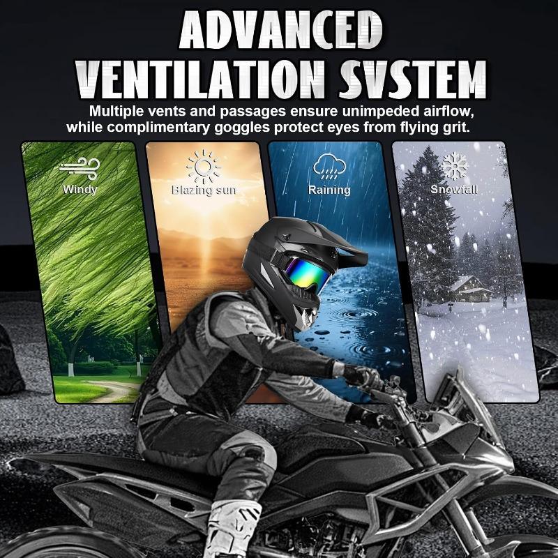 Full Face Dirt Bike Helmet  ,Adult ATV Helmet Kit with Goggles, Gloves & Mask, Adjustable Visor, Quick Release