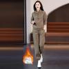 Casual Sweater Autumn and Winter Sports Suit Large Size Slimming Plus Velvet Thickening Solid Color All-match Two-piece Suit