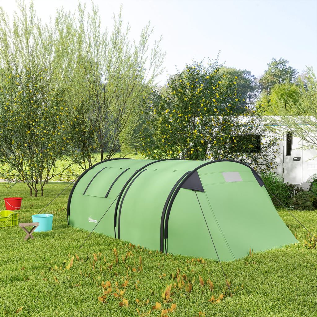 Four Man Duo Room Tunnel Tent, with Accessories - Green