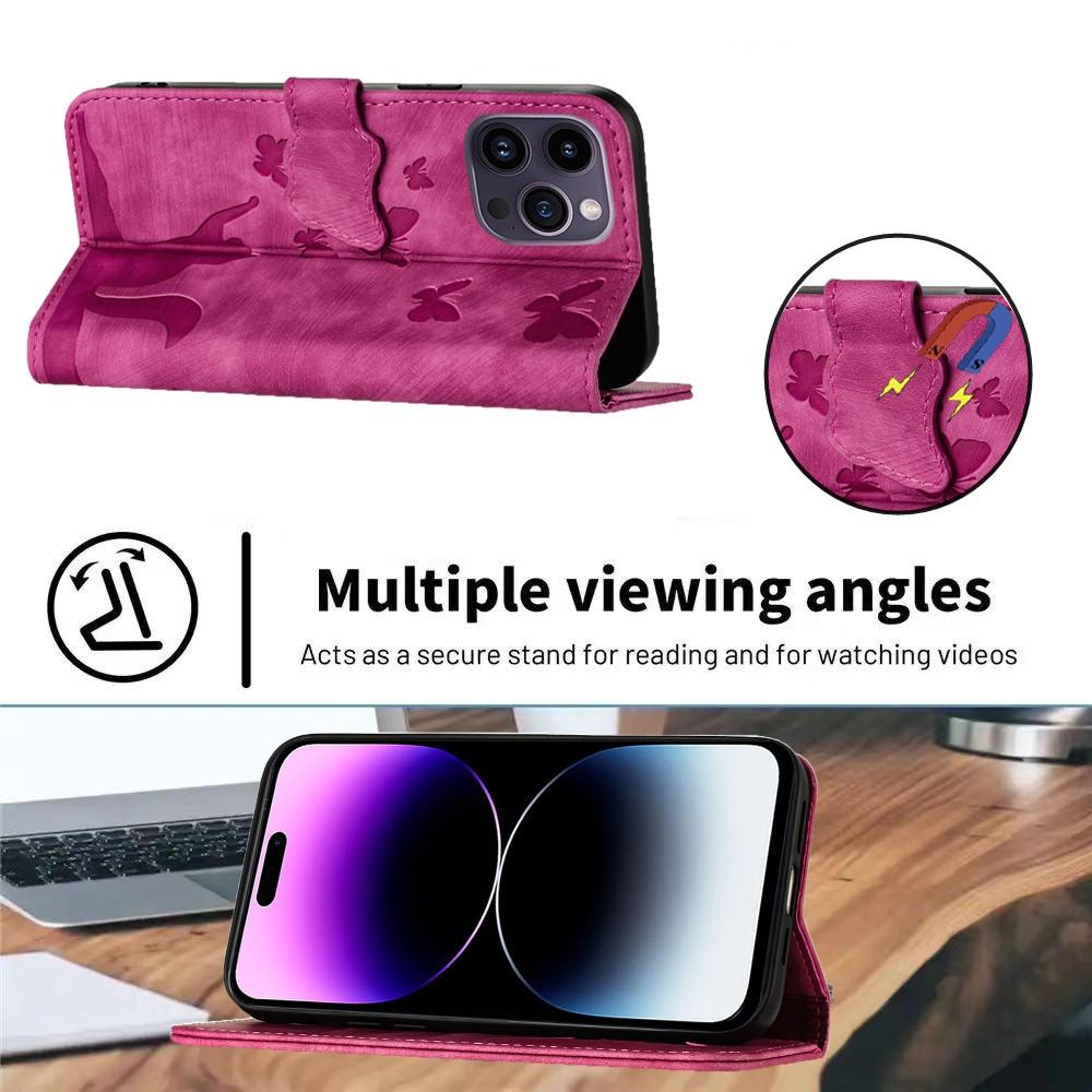 Wallet Flip Cover Butterfly Cat Case For iPhone 17 Air 16 15 14 13 12 11 Pro X XS XR Max 8 7 Plus Magnetic Leather Phone Cases