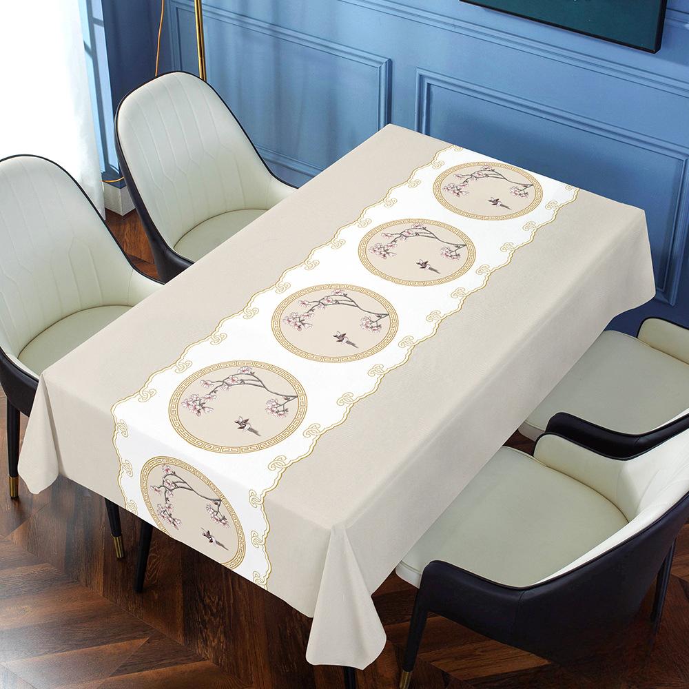 New Chinese Style Household Waterproof and Oil Proof PVC Tablecloth  Embroider Long Strip Tablecloth Coffee Table Cover Cloth